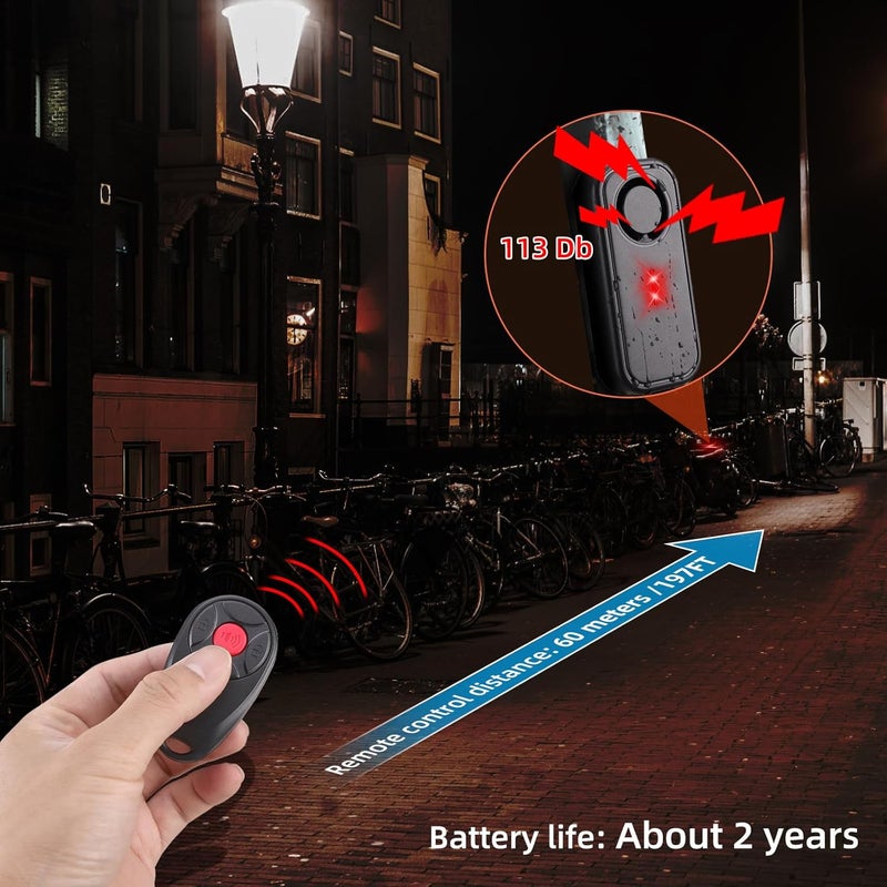 Rupse 113db Bike Alarm System, IP66 Waterproof and Anti-Theft car Vibration Alarm Sensor with LED Light and Remote Control, Suitable for Bicycles, Motorcycles, Cars, Doors and Windows, etc - Image 4